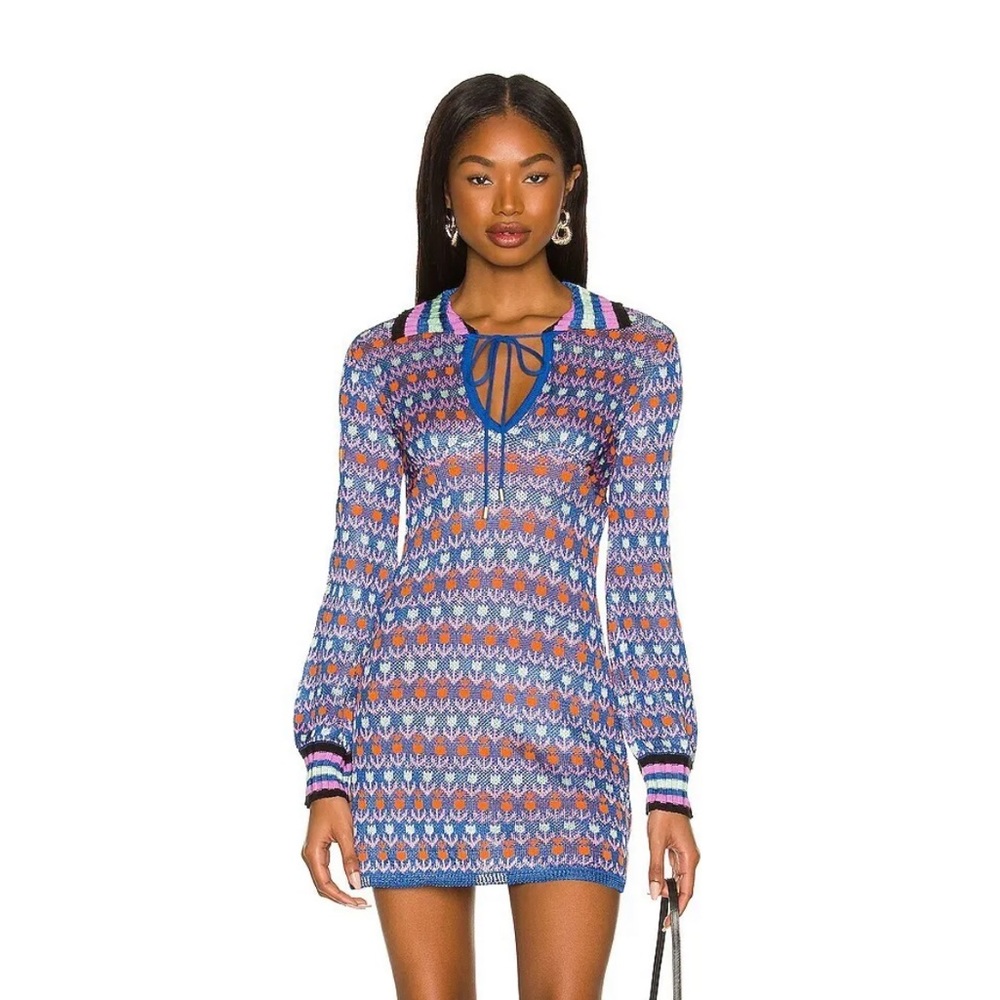 Free People Milano Mini Knit Dress Blue Tulips Sweater XS